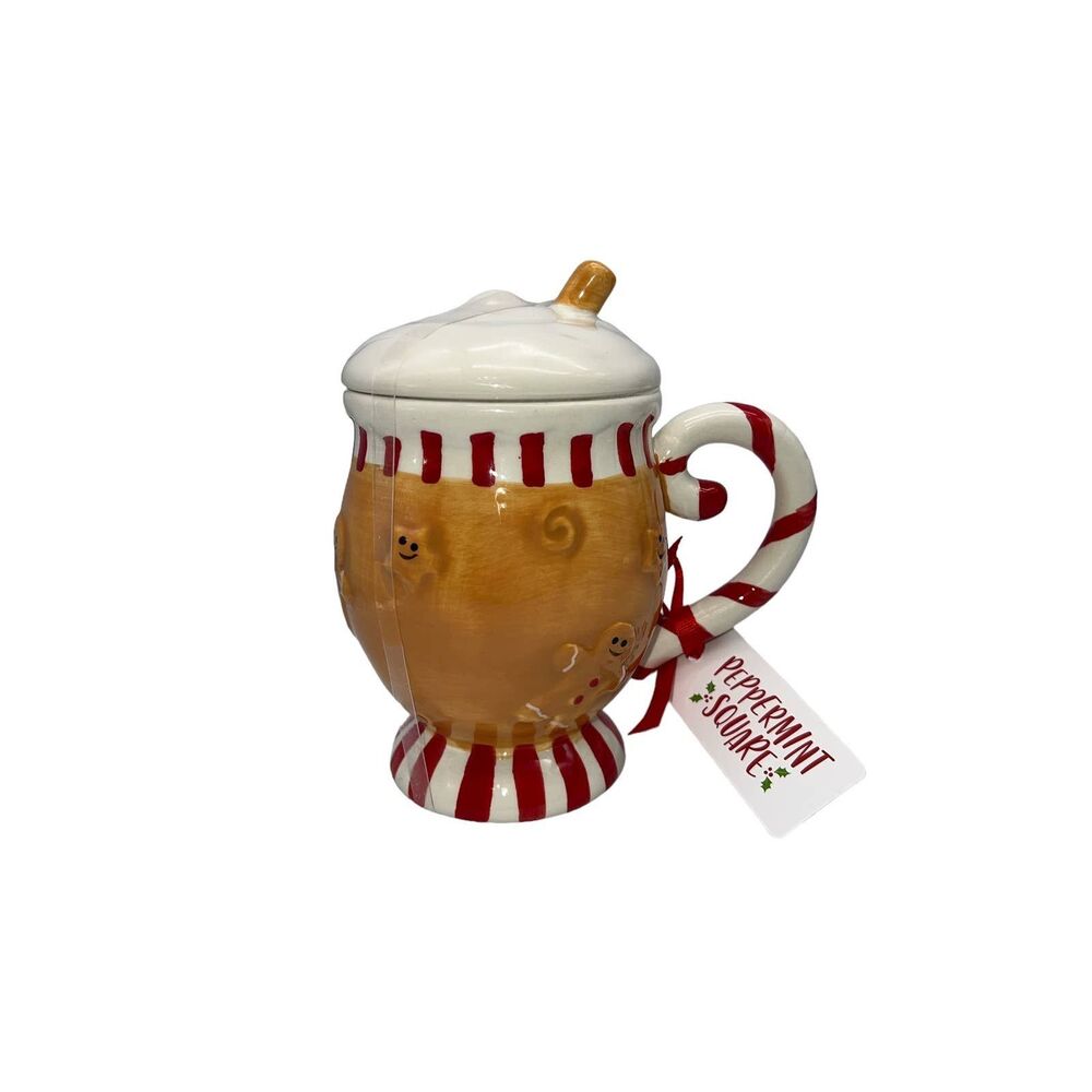 Peppermint Square Gingerbread Man Mug with Topper